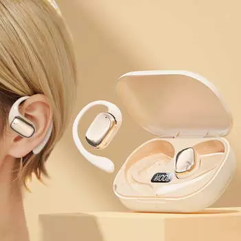 Беспроводные наушники с костной проводимостью Bluetooth V5.4, наушники с не висячим типом крепления, спортивный цифровой дисплей, сверхдолгое время работы от батареи freesize бежевый