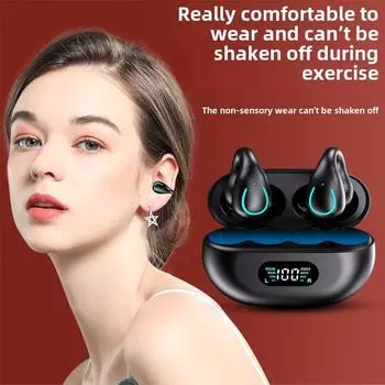 Беспроводные наушники с костной проводимостью, долговечные, без уха, 5.3, шумоподавляющие, клипсы, Bluetooth-наушники высокой мощности чёрный