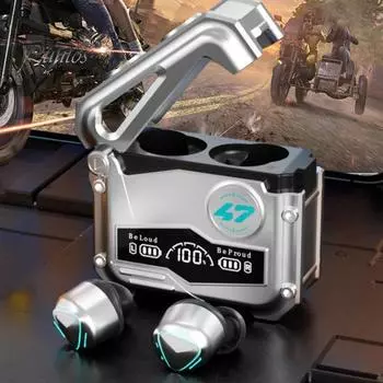 Беспроводные наушники с микрофоном, шумоподавлением, звук Hi-Fi, светодиодный дисплей с низкой задержкой, стабильное соединение, Bluetooth-совместимые наушники 5.3 серебряный