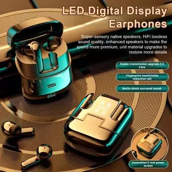 Беспроводные наушники с поддержкой Bluetooth, светодиодный дисплей, стереозвук, шумоподавление, водонепроницаемые наушники-вкладыши, гарнитура с сенсорным управлением слоновая кость