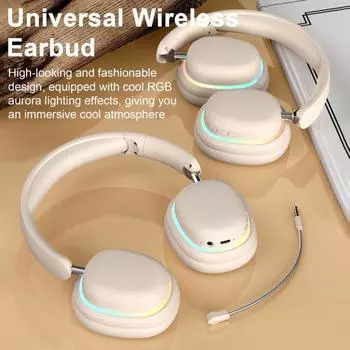 Беспроводные наушники с RGB-подсветкой Легкая конструкция Универсальные складные Bluetooth-совместимые игровые наушники с микрофоном чёрный