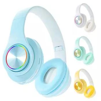 Беспроводные наушники с RGB-подсветкой Стабильное соединение Шумоподавление с низкой задержкой Глубокие басы Bluetooth-совместимые полноразмерные наушники розовый