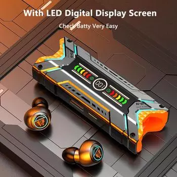 Беспроводные наушники сабвуфер HiFi музыкальные наушники 0,05 с с низкой задержкой для игр IPX7 водонепроницаемые со светодиодным цифровым дисплеем чёрный