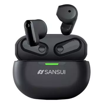 Беспроводные наушники SANSUI Bluetooth-наушники Bluetooth с шумоподавлением Автоматическое сопряжение IPX6 Непрерывное воспроизведение Быстрая зарядка Кодек AAC SBC Маленький чёрный