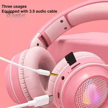 Беспроводные наушники со светящимися складными заячьими ушками Bluetooth-совместимая гарнитура с микрофоном для мобильного телефона