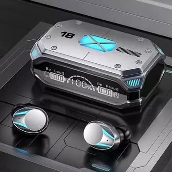 Беспроводные наушники TWS 5.3 Наушники HiFi Водонепроницаемые наушники Гарнитура с сенсорным управлением Спортивные беспроводные наушники-вкладыши TWS Наушники со светодиодным дисплеем батареи серый