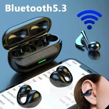 Беспроводные наушники TWS Bluetooth5.3, 9D стереогарнитура с зажимом для ушей, спортивные Bluetooth-наушники с шумоподавлением и чехлом для зарядки