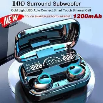 Беспроводные наушники TWS Наушники 1200 мАч Зарядное устройство Bluetooth-совместимые стереонаушники Гарнитуры с микрофоном чёрный