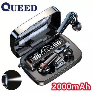 Беспроводные наушники TWS, водонепроницаемая стереосистема с поддержкой Bluetooth, гарнитура с микрофоном, зарядное устройство на 2000 мАч чёрный