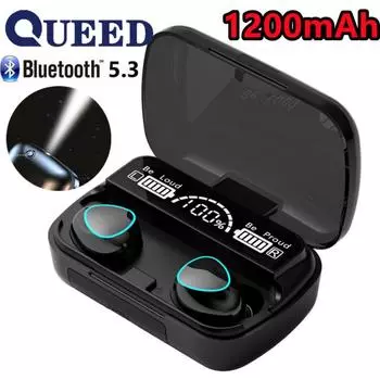 Беспроводные наушники TWS Зарядное устройство на 1200 мАч Bluetooth-совместимая стереогарнитура с микрофоном чёрный