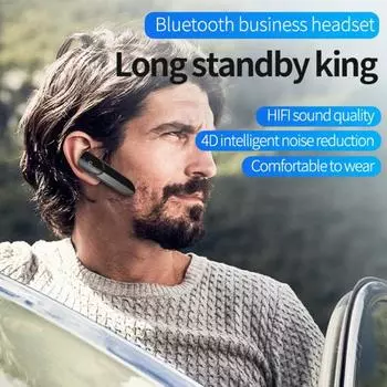 Беспроводные наушники V19 Business Bluetooth 5.0 с одним ухом и функцией стереовызова высокой четкости чёрный