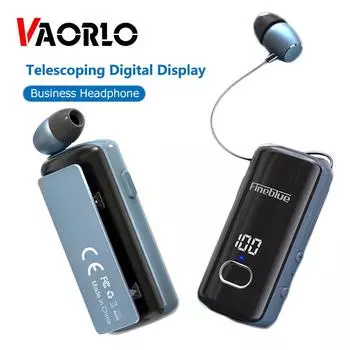 Беспроводные наушники VAORLO F580 Business с цифровым дисплеем и телескопическим кабелем с зажимом HD, громкая связь, большая емкость для всех смартфонов серый