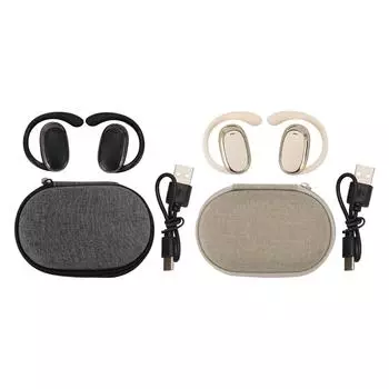 Беспроводные наушники-вкладыши Bluetooth с заушниками и тканевым светодиодным дисплеем, чехол для зарядки для женщин Black