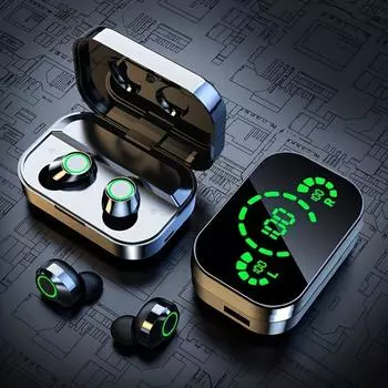 Беспроводные наушники-вкладыши с цифровым дисплеем, HiFi стереозвуком, шумоподавлением, сенсорным управлением, светодиодами, TWS спортивные наушники для игр и аниме-стиля жизни чёрный