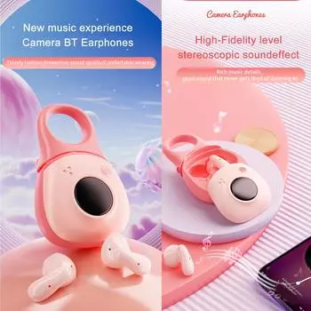 Беспроводные наушники-вкладыши со светодиодной подсветкой, наушники в форме камеры с HiFi-звуком, многофункциональные фиолетовый