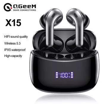 Беспроводные наушники X15 TWS Bluetooth-наушники со светодиодным дисплеем питания Зарядный футляр Наушники-вкладыши с микрофоном для мобильного телефона Android TWS чёрный