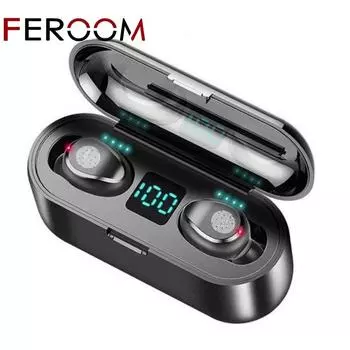 Беспроводные стереонаушники со светодиодным дисплеем, наушники Bluetooth F9 5.0