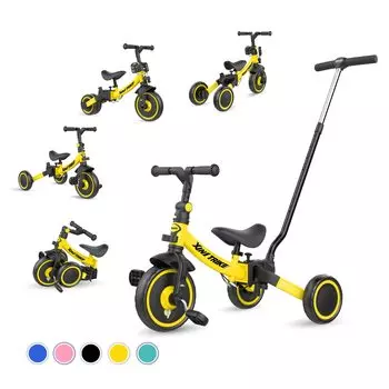 Besrey Трехколесный велосипед XIN1 Трехколесный велосипед с рулевым управлением, беговая коляска, толкатель для детей от 1 до 5 лет, складная легкая ручка, регулируемая, подарок на день рождения жёлтый
