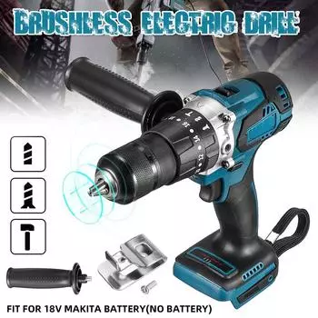 Бесщеточная электрическая дрель 13 мм, вспомогательная ручка, аккумуляторная ударная дрель, отвертка, электроинструменты для батареи Makita 18 В синий