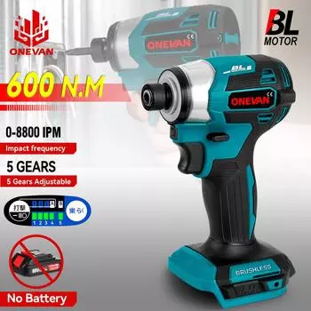 Бесщеточная электрическая отвертка 600 Нм, беспроводная 5-скоростная электрическая ударная дрель, комплект аккумуляторных электроинструментов для батареи Makita 18 В Without Battery