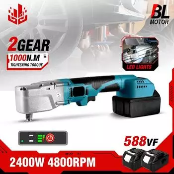 Бесщеточный электрический ключ с трещоткой 1000 нм, набор ключей с трещоткой 1/2 дюйма, винт для снятия электроинструмента, гайка, ремонт автомобиля для аккумулятора Makita 18 В Without Battery синий