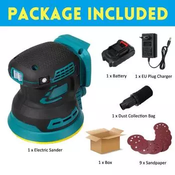 Бесщеточный электрический шлифовальный станок с произвольным орбитальным движением, наждачная бумага, шлифовальный станок для дерева, полировальный станок, электроинструменты для Makita, аккумулятор 18 В, 125 мм 1*Battery