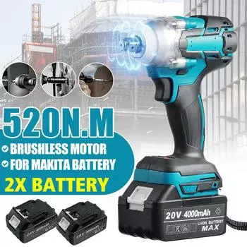 Бесщеточный электрический ударный гайковерт 20 В, 520 Нм, перезаряжаемый торцевой ключ 1/2, аккумуляторный ключ, отвертка, электроинструменты для батареи Makita