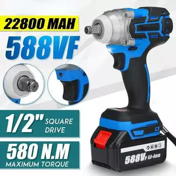 Бесщеточный электрический ударный гайковерт 22800 мАч, 588 В с литий-ионной батареей 1/2, аккумуляторный беспроводной гаечный ключ 580 Н.М, электроинструмент #1