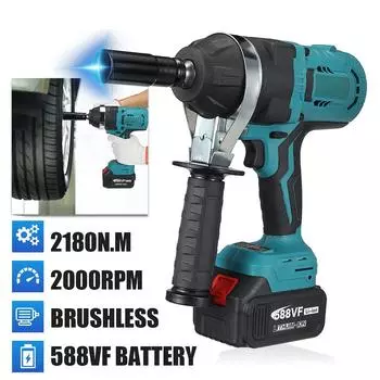 Бесщеточный электрический ударный гайковерт с высоким крутящим моментом, 1/2 дюйма, 2180 Нм, торцевой ключ, беспроводной инструмент для отвертки для аккумулятора Makita 18 В 1*Battery