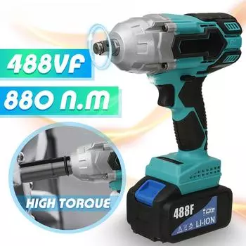 Бесщеточный ключ 1500N.M 488VF 1510W Беспроводной электрический ударный торцевой ключ 22800 мАч с литиевой батареей Ручная дрель Установка электроинструментов 1 x Battery