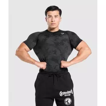 Бесшовная футболка GYMSHARK Geo, черная, темно-серая, A5A2D BBF9 XL