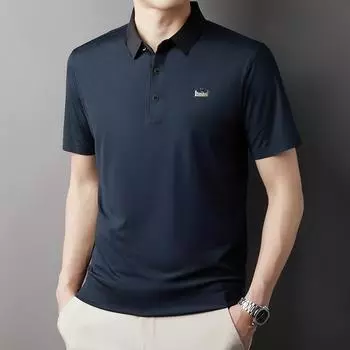 Бесшовная футболка с коротким рукавом, мужская летняя деловая повседневная эластичная мужская рубашка-поло с тонкими лацканами, не требующая глажки M