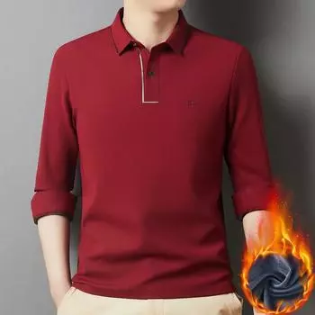 Бесшовная и бархатная рубашка-поло для мужчин, осенне-зимняя повседневная толстая рубашка с отворотом и принтом, базовая рубашка с длинными рукавами для мужчин M
