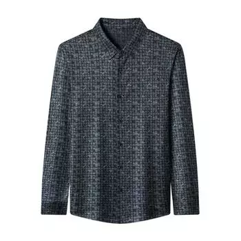 Бесшовная мужская рубашка, осенняя, новая, деловая, повседневная, клетчатая рубашка с лацканами, кашемировая, с длинным рукавом, для мужчин M