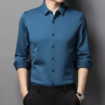 Бесшовная мужская рубашка, зимняя, новая, двусторонняя, матовая, плюс бархатная, теплая, для среднего возраста, деловая, повседневная M