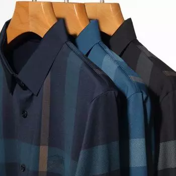 Бесшовная рубашка для мужчин, весна и осень, деловая рубашка с лацканами для мужчин среднего возраста, свободная полосатая мужская рубашка с длинными рукавами M