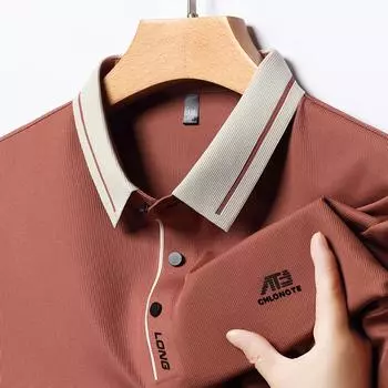 Бесшовная рубашка поло Ice Silk, мужская, высокого класса, деловая, повседневная, мужская одежда, контрастные цветные лацканы, футболка с короткими рукавами M красный