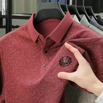 Бесшовная рубашка поло с короткими рукавами для мужчин и легкая мужская роскошная повседневная футболка с принтом на лацкане M красный