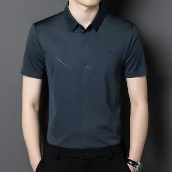 Бесшовная рубашка с коротким рукавом, летняя тонкая свободная рубашка для делового отдыха среднего возраста, модная для папы M