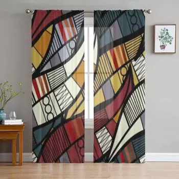 Бесшовная текстура с цветочными элементами, шифоновые прозрачные шторы для гостиной, спальни, украшение, вуаль, тюлевая занавеска 135W x 114H(cm)