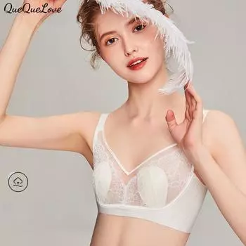Бесшовное кружево Кроличьи ушки Желейная полоска Мягкая поддержка Большая грудь Маленькое нижнее белье Лето Ультратонкое женское нижнее белье Push-up Женское M чёрный