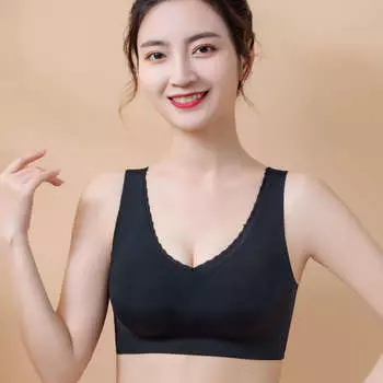 Бесшовное нижнее белье большого размера, женское тонкое нижнее белье с большой грудью, маленький спортивный жилет без стального кольца, бюстгальтер с красивой спинкой, спальный бюстгальтер M чёрный