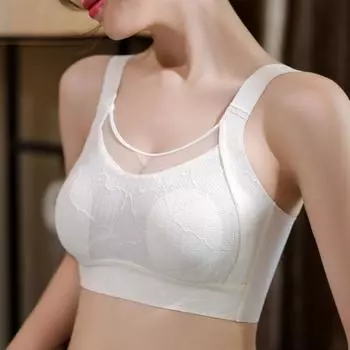 Бесшовное нижнее белье большого размера женское мягкое поддерживающее большое грудь маленькое антипровисающее спортивное бюстгальтерное покрытие M шампанского