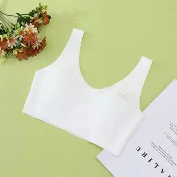 Бесшовное нижнее белье для развития милых девочек с принтом без стальных колец Дышащая кожа, приятная для кожи, противоскользящая, не скручивающаяся, эластичный бюстгальтер с плечевым ремнем L белый