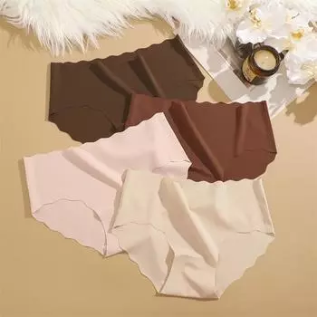 Бесшовное нижнее белье FINETOO для женщин, волнистые трусики из ледяного шелка, невидимое нижнее белье, однотонное нижнее белье, 7 цветов S