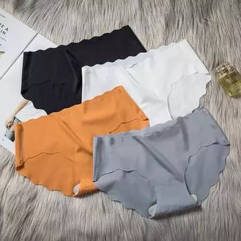 Бесшовное нижнее белье из искусственного шелка, однотонное, дышащее, большого размера, с низкой талией, женские треугольные трусики M белый