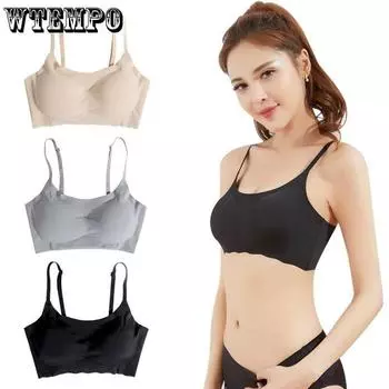 Бесшовное нижнее белье из ледяного шелка, женский цельный спортивный противоударный бюстгальтер для сна, красивый жилет, тонкий дышащий мягкий бюстгальтер S чёрный