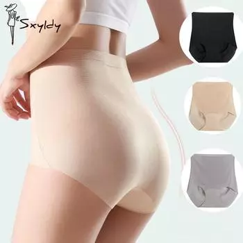 Бесшовное нижнее белье из ледяного шелка с высокой талией для женщин с шелковой нижней частью, поднимающей промежность, спортивные тонкие трусы для йоги L чёрный