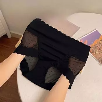 Бесшовное нижнее белье из ледяного шелка, женское сексуальное кружевное белье, трусики-трусы Desire Wind с высокой талией, сетчатые дышащие треугольные трусики L чёрный