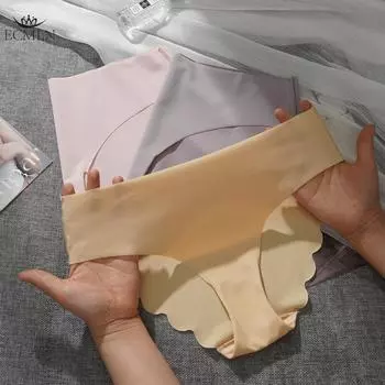 Бесшовное нижнее белье из ледяного шелка для женщин, однотонные дышащие трусы большого размера с низкой талией S белый